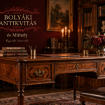 Egyedi klasszikus fa íróasztal a Bolyáki Antikvitás és Műhely elegáns enteriőrjében